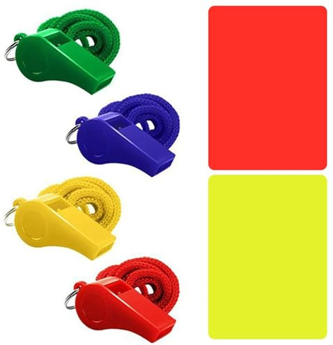 BIFHIG 4 Piezas De Silbatos con Cordón, 1 Pieza De Tarjeta Amarilla, 1 Pieza De Tarjeta Roja, Silbato De Árbitro, Tarjeta De Árbitro De Fútbol, Adecuado para Entrenadores, Maestros Y Entrenamiento.