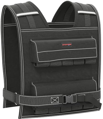 SPORTNOW Chaleco Lastrado 20kg Chaleco de Lastre Ajustable con 20 Paquetes de Peso Banda Reflectante Chaleco Peso para Entrenamiento Fuerza Jogging Negro