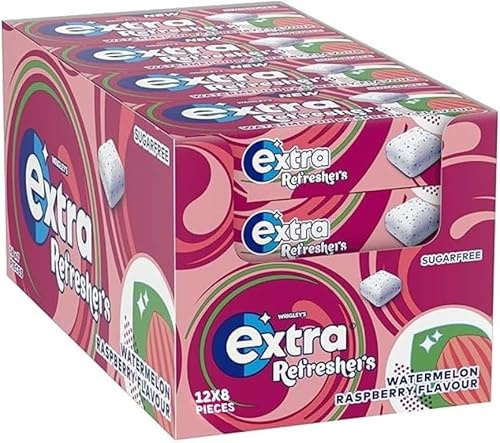 Orbit Refreshers Gomma da Masticare Senza Zucchero, Gusto Anguria e Lampone, per Denti Sani e Puliti, 96 Unità in 12 Pacchetti