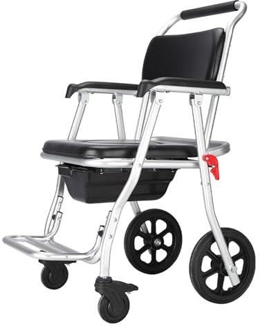 Fauteuil roulant de douche, chaise de toilette mobile avec roulettes, design étanche et anti-chute pour personnes handicapées et malades, idéal pour la salle de bain et la douche