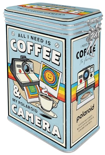 Nostalgic-Art Caja de café retro, 1,3 l, Polaroid – Coffee & Camera – Idea de regalo para aficionados a fotografía, Official License Product (OLP), lata con tapa hermética abatible, diseño vintage