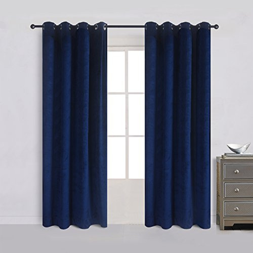 Cherry Home Luxury Velvet Blackout Curtains Panels with Grommet Draperies Eyelet, Navy Royal Blue, 2 Panels for Theater ,Bedroom, Living Room and Hotel, 52 in x 72 in (W x L)