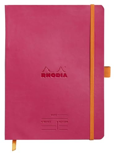 RHODIA 117792C - Raspberry Meeting Flexible Notebook - A5+|Pre-Printed Date/Notes/Action160 Detachable Pages - 90g Clairefontaine Paper - Bookmark, Pencil Holder - Faux Leather Cover - Rhodiarama