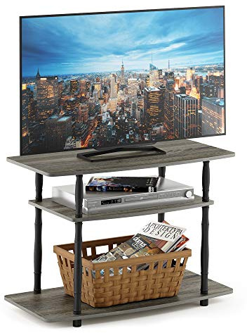 Furinno Toolless TV Stands, Wood, French Oak Grey/Black Classic Tube, one size, 80.01 (W) x 59.18 (H) x 40.13 (D) cm