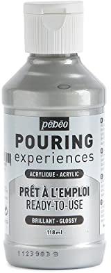Pebeo Pouring Experiences-Ready-to-Use Premixed Acrylic Paint-Ideal for Fluid Art, Silver, 118 ml (Pack of 1)