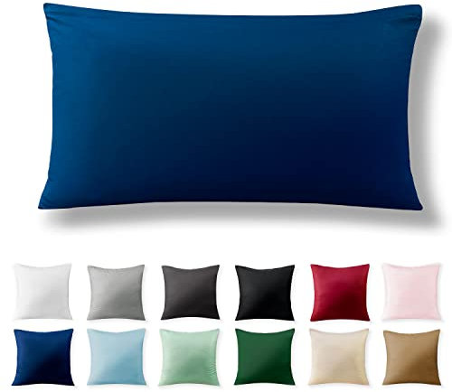 Alreya Renforcé Kissenbezug 40 x 80 cm - 100% Baumwolle mit YKK Reißverschluss, Superweicher Kopfkissenbezug 40x80, Kissenhülle, Blau, nur Kissenbezug