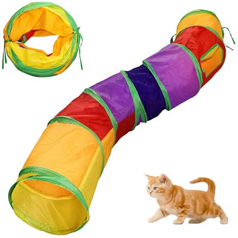 RongQiLBB Katzenspielzeug Katzentunnel 2 Way / 3 Way Zusammenklappbar Haustier Spieltunnel Röhre für Kätzchen Welpeln Kaninchen, Meerschweinchen Indoor und Outdoor (Regenbogen)