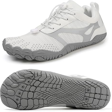 todaysunny Barefoot Shoes Mens Womens Minimalist Cross Training Shoes with Wide Toe Box Athletic Zero Drop Trail Walking Hiking Running Sneakers White