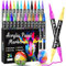 Dictien 24 Colori Pennarelli Acrilici Doppia Punta,Set di Pennarelli a Punta fine e Media,Acrylic Marker Ad Acqua per Dipingere Sassi, Colorazione, Legno, Vetro, Tessuti, Pittura