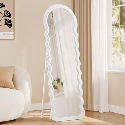 SONGMICS Full Length Mirror, 160 x 50 cm, Irregular Wavy Full Body Floor Mirror with Stand, Standing, MDF Frame, for Bedroom, Living Room, Hallway, Cloud White LFM027W01