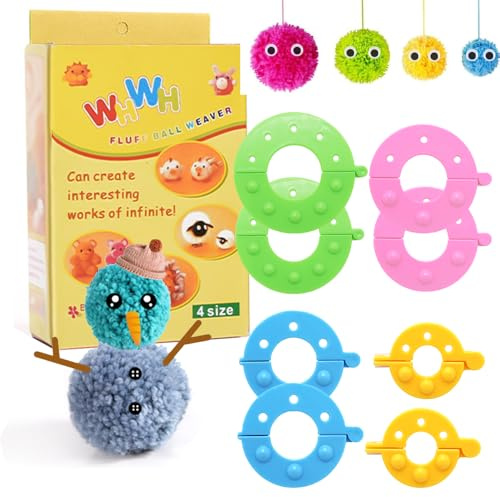 KAWAAN 8 Piezas Pompones maker | Pompom Maker | Maquina de Hacer Pompones | 4 Tamaños | DIY Pompoms Artesanía Doll Haciendo Kits, Knitting Craft Tool Set Fabricante de Pompones