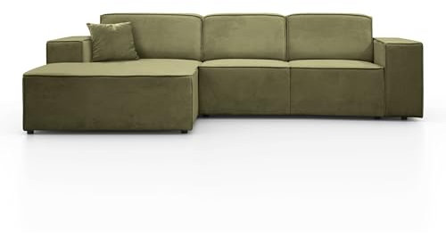 BEAUTY SOFA Pedro Ecksofa, Breite 267 cm, L Links, Velo 629, Dunkelgrün, Minimalistisches Design, Freistehend, Hochwertige Polsterung