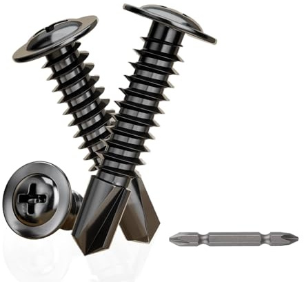 50Pcs Wafer Head Self Tapping Screws,M4.2x25mm Self Drilling Screws for Sheet Metal, Stainless Steel Self Tapping Screw, Black Oxide,with Screwdriver Key