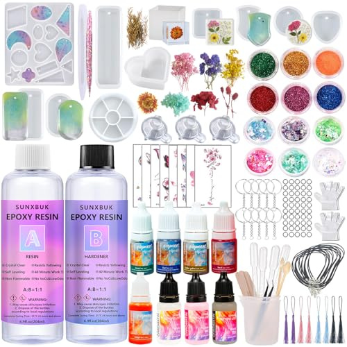 Epoxidharz Set Anfänger,1:1-Set 408 ml Resin Harz Gießen Mit Epoxidharz Zubehör,DIY Bastelarbeiten,Partygeschenke,Geeignet für Selbstgemachte Schlüsselanhänger, Halsketten und kleine Ornamente