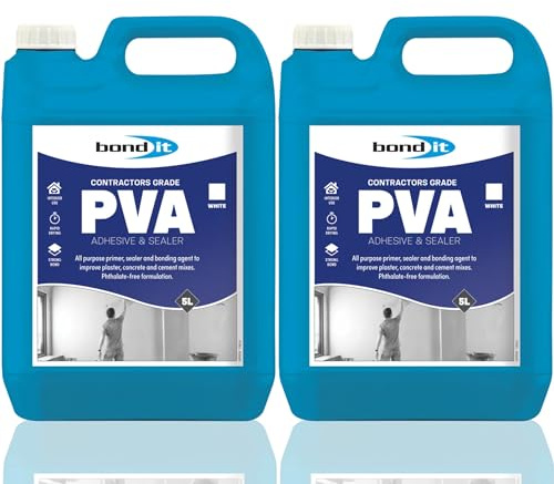 Bond It 1 Hour PVA Contractors Grade 2 Pack (5L Each) – All Purpose PVA Glue Adhesive & Sealer for Plastering, Walls, Timber & Cement – Quick Drying PVA Bond & Primer for Porous Surfaces