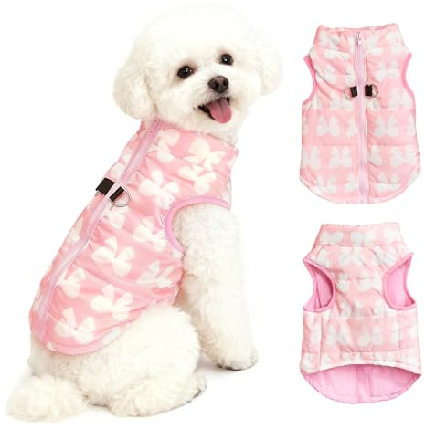 Asmea Dog Coat Warm Dogs Jacket Harness with D-ring Puppy Coats for Cold Weather Christmas Dog Clothes Winter Small Dogs Coats Dachshund Coat Pink XS