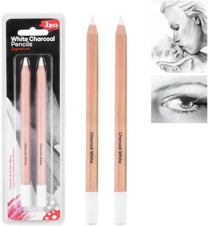 2PCS Professional White Charcoal Pencil,Sketch Highlight Pencils for Drawing,Sketching,Shading&Blending,Core Chalk Pencil for Beginners,Artists,Students,Suitable for Charcoal Drawing&Art Supplies