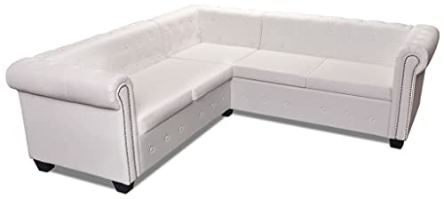 Genérico Sofá de Esquina Chesterfield 5 plazas Cuero Artificial,Mobiliario,Sofás,Blanco,77.5 kg,243613