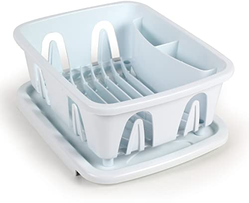 Camco RV Mini Dish Drainer & Tray - Features a Sloped Drain Tray Design, Heavy-Duty Construction - Ideal for Small Spaces, Apartments, Boats, and More -9.5 L x 11.7 W x 4.75 H - White (43511)