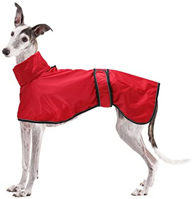Geyecete Windhund Leicht Hundejacke Regenjacke, Hunderegenmantel Wasserdicht Verstellbar Windhundejacke Whippets Reflektierend Mantel Poncho fur Greyhounds, Lurcher und Whippets-Rot-XL
