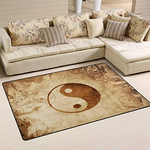 Mnsruu Vintage Ying Yang Teppich rutschfeste Bodenmatte Fußmatte Wohnzimmer Schlafzimmer 100 x 150 cm