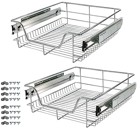 AREBOS Cassetto telescopico - per armadi larghi 30, 40, 50 o 60 cm/cromato/set a scelta - Cassetto da cucina, cestello estraibile, estraibile per armadio, inserti per cassetti / 2 x 50 cm