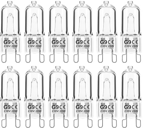 Jaenmsa G9 Halogen Leuchtmittel 12 Stück, G9 28W 230V Dimmbar Halogenlampen, Nicht Flimmern Kapsel Glühbirnen, Warmweiß Lampen 2700K für Backofenlampe, Deckenleuchten, Leuchter