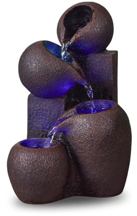 Fontaine d’Intérieur Cascade 4 Niveaux Jarre Effet Pierre Naturelle Lumière LED Coloré, Déco d’intérieur Zen et Élégant, Fontaine de Table, Idée Cadeau Exceptionnelle, H 25cm – Luba Zen’Light