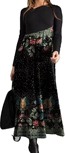 FANSU Abito Floreale da Donna Abito Casual a Maniche Lunghe con Stampa Bohemien Abito Elegante Scollo Rotondo Autunnale e Invernale per Cocktail