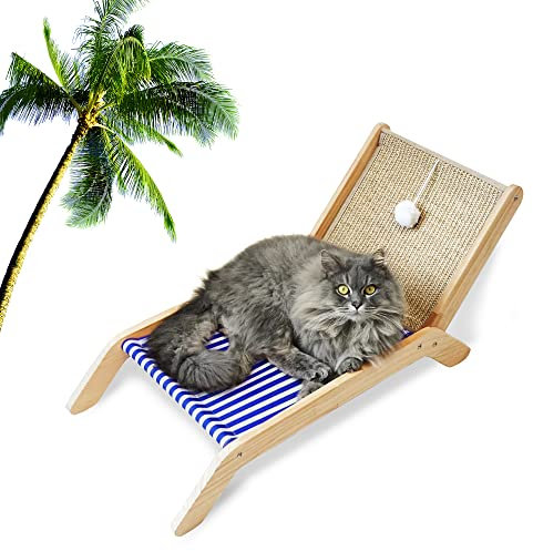 PETKARAY Strandkorb Katzenhängematte, erhöhte Katzenbetten für Indoor-Katzen, originelle gemütliche Katzenliege mit Sisal-Kratzer und Spielzeugball