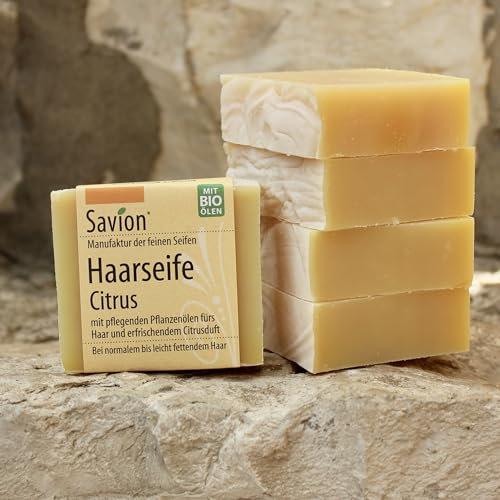 Savion 4+1 Bio Haarseife Citrus | Haarseife Zitrone | Bio & Vegan | Für normales bis leicht fettes Haar | 5x 85gr