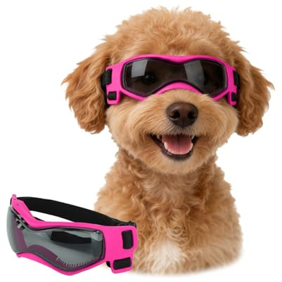 LESYPET Small Dog Sunglasses Dog Goggles UV Wind Dust Protection Pet Sunglasses Eye Protection for Outdoor Walking Riding, Pink S
