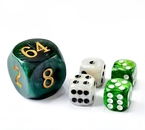Set di 5 dadi da 30 mm per Backgammon con perla - Dadi da 30 mm (1 3/16) grandi per Backgammon Cubo di raddoppio più 4 dadi da 16 mm (marmo verde/bianco)