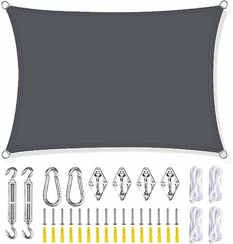 Voile d'ombrage d'extérieur gris foncé 2 x 2 m 8 m avec kit de fixation, corde de haubanage UV pour piscine, jardin, terrasse, terrasse, forme rectangulaire et carrée
