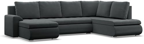 Mebligo - Ecksofa mit Schlaffunktion und 3 Bettkasten FORESTA 300x89x200 (BxHxT) Dunkelgrau - Ottomane Rechts Eckcouch, Couch U Form, Sofa Wohnzimmer, Sofas & Couches, Eckschlafsofa
