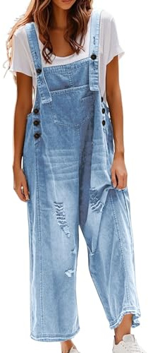 Hängselbyxor för kvinnor jeans i ett stycke overall ledig overall med breda ben mjuk justerbar jumpsuit justerbara remmar lekdräkt lättviktig ärmlös moderskap oversized overall med fickor denimbyxor
