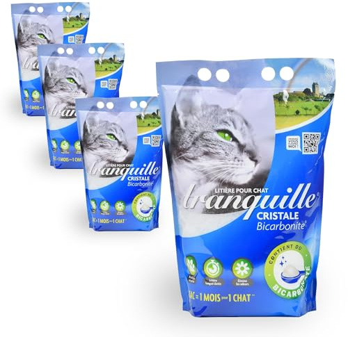 Tranquille - Litière pour Chat Cristale Gel de Silice et Bicarbonite 4L - Lot de 4