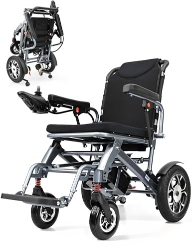 ZHaelyx Silla de ruedas eléctrica plegable para mayores,Silla de ruedas eléctrica con todo terreno Neumáticos a prueba de explosiones,Patinetes de movilidad para personas con discapacidad Adecuado