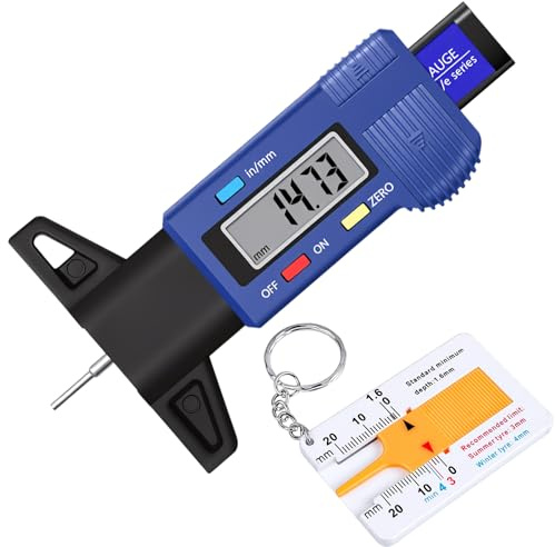 2 pcs Digitale Misuratore Profondità Battistrada - Blu, 0-25.4mm LCD Display Misuratore, Misuratore di Calibro Pneumatico con ampio display LCD per moto, auto, camion in inch/mm