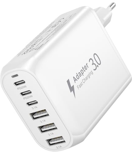 USB C-laddare 60W 6-port multi-port-laddningskontakt, USB väggladdare 60W PD Snabbladdare USBC nätdel laddningskontakt kompatibel med iPhone 17/16/15/14/13/12/11, iPad, Galaxy S24/S23/S22