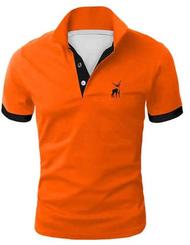 Polo da uomo a maniche corte, in cotone piqué, slim fit, casual, estiva, morbida, sportiva, golf, tennis, streetwear, blu, A8, Colore: arancione., M