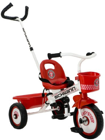 Schwinn Easy Steer Bike for Toddler, Kids Tricycle with Removable Push handle, Steel Trike Frame, Boys and Girls Ages 2-4 Year Old, Red/White, 8