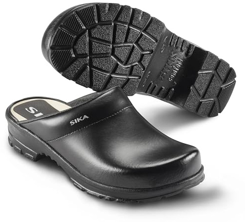 Sika 149 Sabots traditionnels ouverts avec large coupe et semelle en bois – Idéal pour l'industrie alimentaire et les loisirs. - Noir - Noir , 42 EU