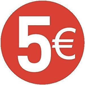 DiiliHiiri Cartellini dei Prezzi in Euro - Etichette Rotonde 5€ in Rotoli da 1000 Adesivi per Offerte e Promozioni Commerciali | Adesivo Diametro 35 mm