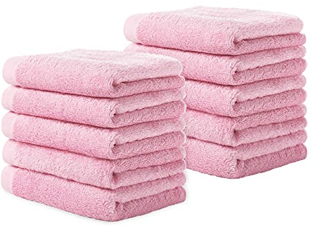 Yoofoss Washcloths Towel Set 10 Pack Baby Rayon Derived from Bamboo Wash Cloth for Bathroom-Hotel-Spa-Kitchen Multi-Purpose Fingertip Towels and Face Cloths 10'' x 10'' - Pink