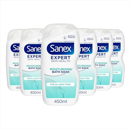 Sanex Expert Skin Health Moisturising Bath Soak 450ml 6 Pack - bath soak men and women - bath foam - advanced prebiotic formula - smooth and hydrated feeling skin - supports good skin bacteria