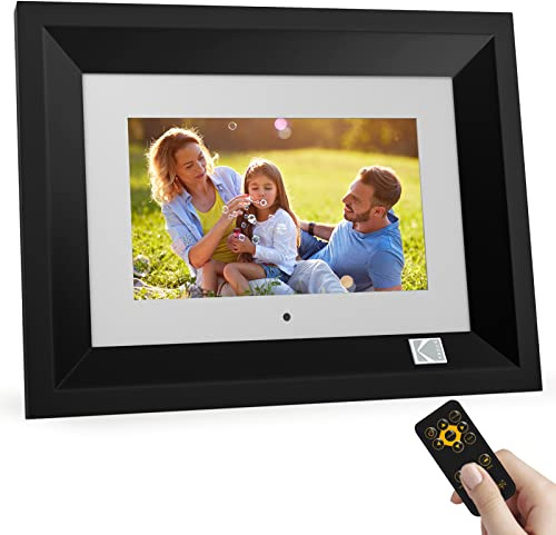 KODAK Cornice Digitale 7 Pollici Cornici Digitali Legno Smart Cornice Foto Digitale Portafoto IPS Cornice Elettronica con Memoria 4GB, Supporto Scheda SD, USB, Telecomando, Condivisione di Immagini