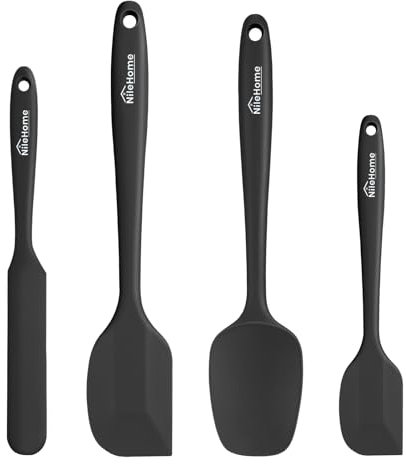 NileHome Silicone Spatula Set, High Heat-Resistant Premium BPA-Free One Piece Seamless Design, Non-Stick Rubber with 18/8 Stainless Steel Core, Cooking/Baking Utensil Set of 4, Black