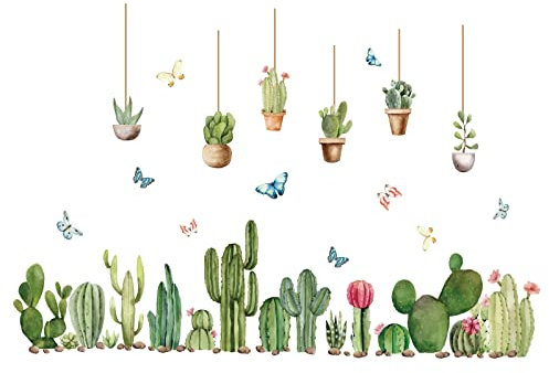 SUPERDANT Cactus Vinilo Pegatinas de Pared Patrón de Planeta Verde Pared Calcomanía Arte Pegatinas para el Hogar Dormitorio Sala de Estar Decoraciones 900x290mm