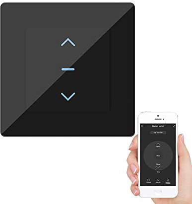 MOES Interruptor persiana WiFi, Apto para motor tubular y cortinas motorizadas, Compatible con la aplicación Smart Life/Tuya, Control de voz Alexa/Google Home, 2.4GHz WiFi, Negro